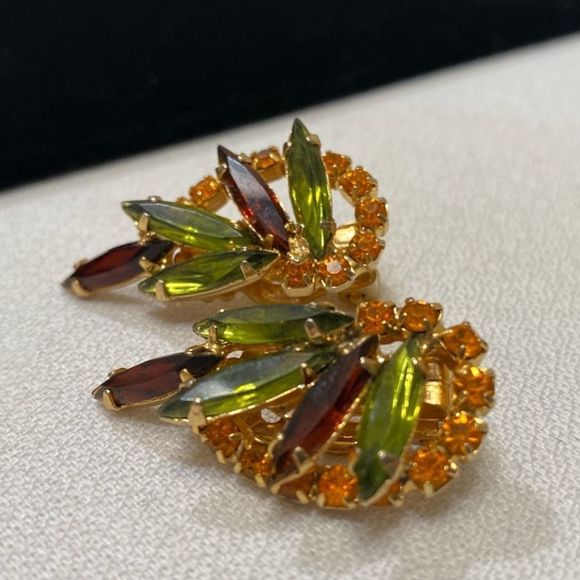 Vintage Juliana Navette And Round Rhinestone Crawler Earrings - Picture 9 of 15